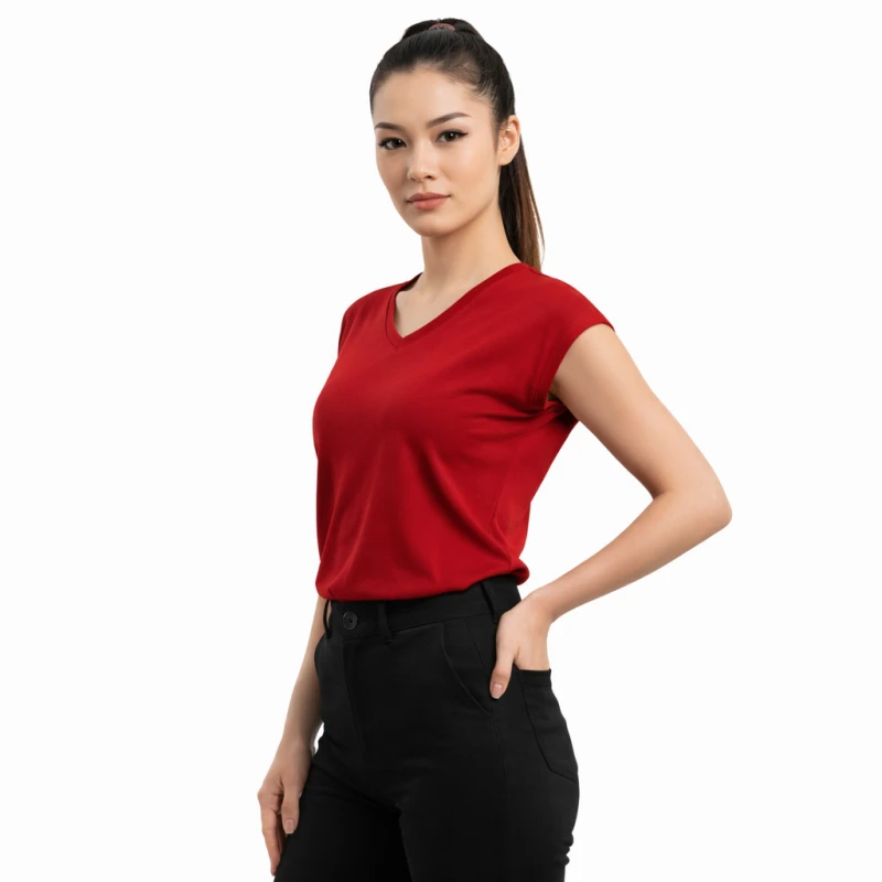 Atasan Wanita Polos V-Neck Maroon