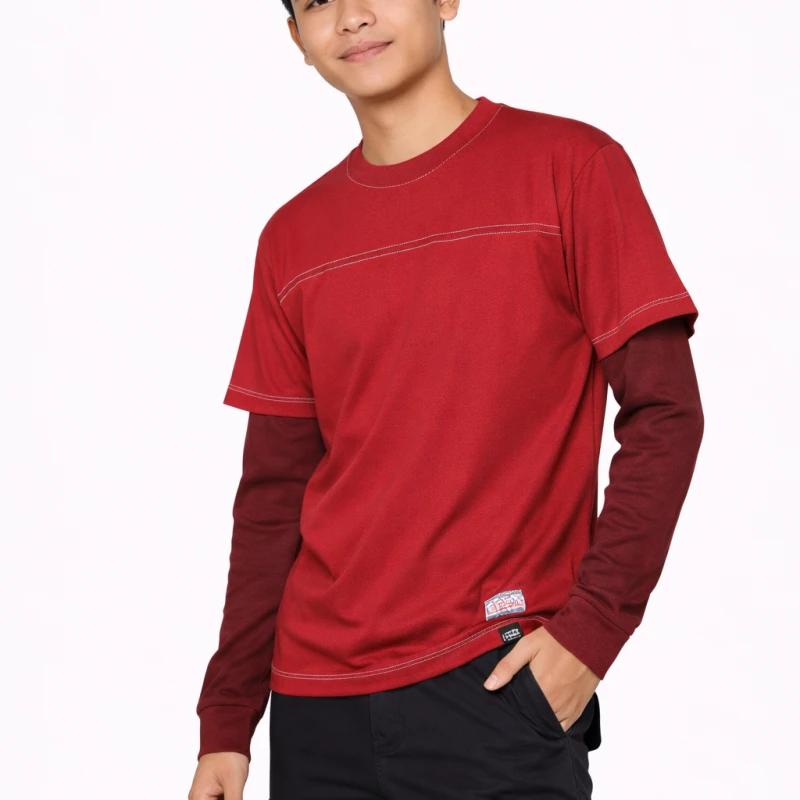 Long Sleeve Waffle Maroon - Merah