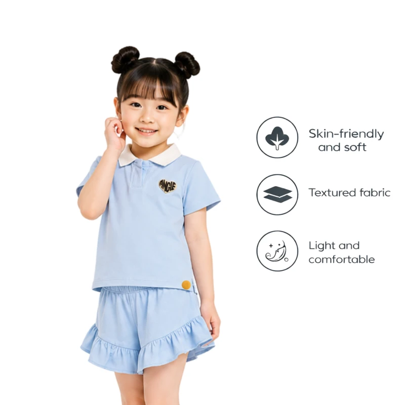Setelan Anak Perempuan Biru Muda Motif Angle