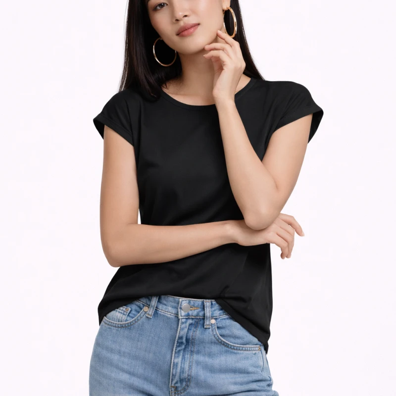 Kaos Wanita O-Neck Hitam