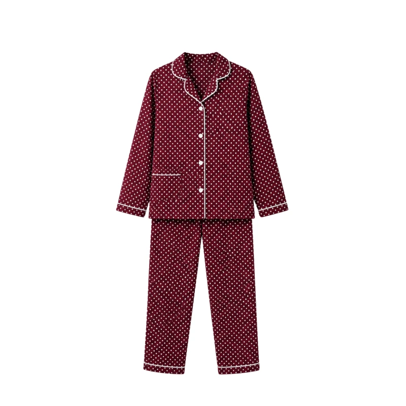 Piyama Lengan Panjang Maroon Motif Polkadot
