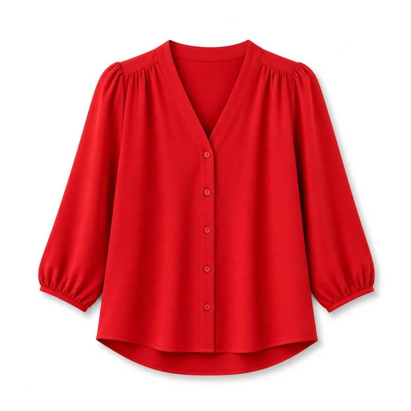 Blouse Wanita V-Neck Lengan Balon Maroon