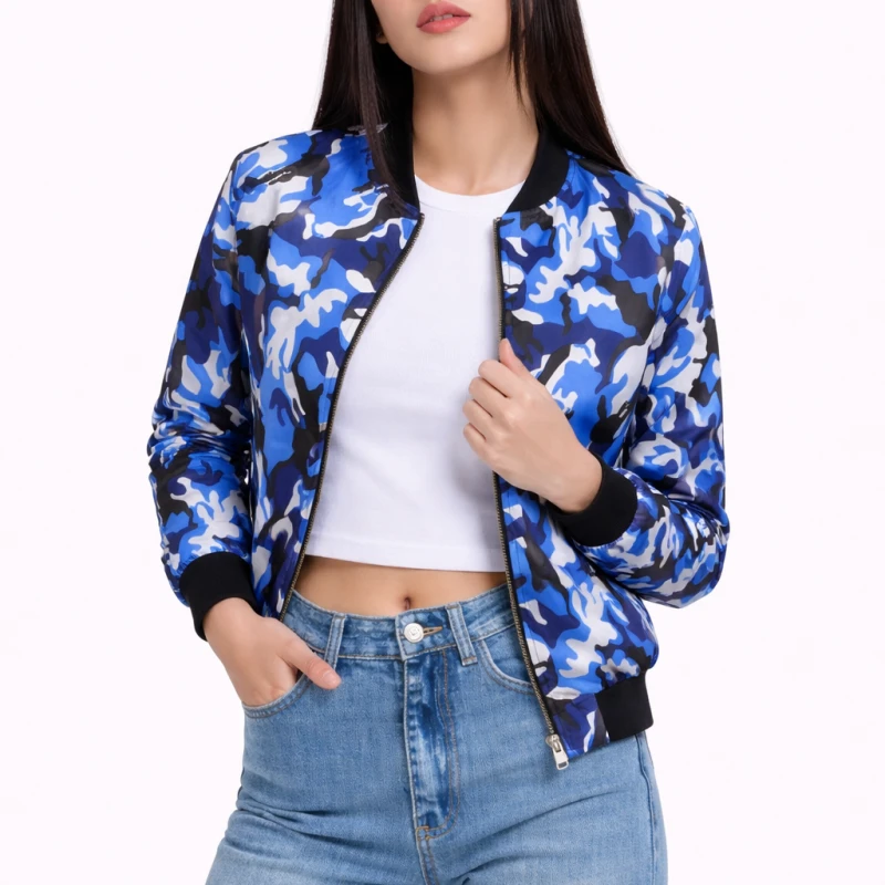 Bomber Wanita Casual Army Look Biru