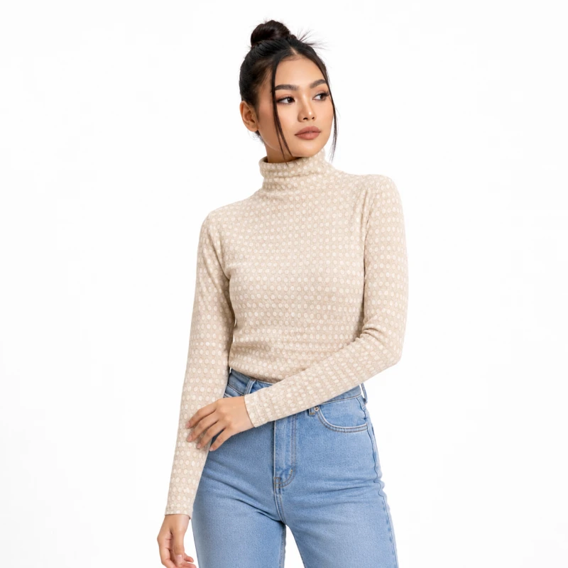 Mockneck Wanita Bunga Putih Elegant Basic