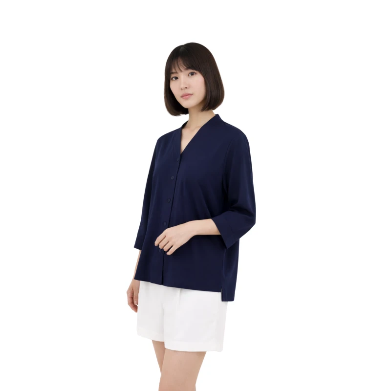 Blouse Wanita V-Neck Lengan Basic Navy