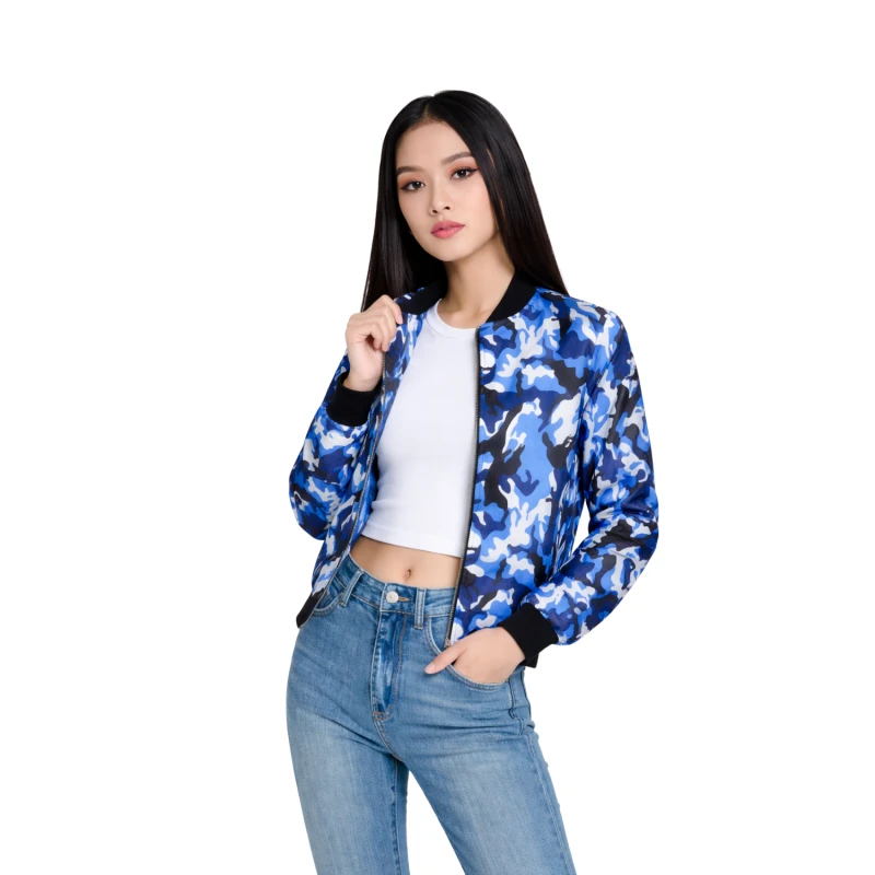 Bomber Wanita Casual Army Look Biru