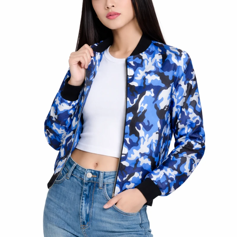 Bomber Wanita Casual Army Look Biru