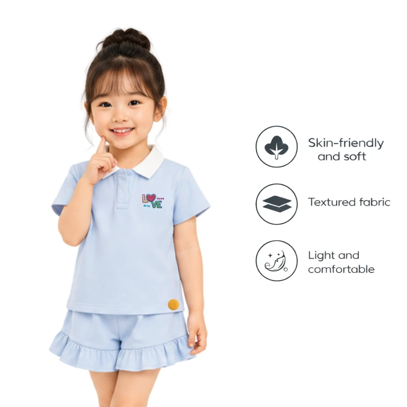 Setelan Anak Perempuan Biru Muda Motif Love Need
