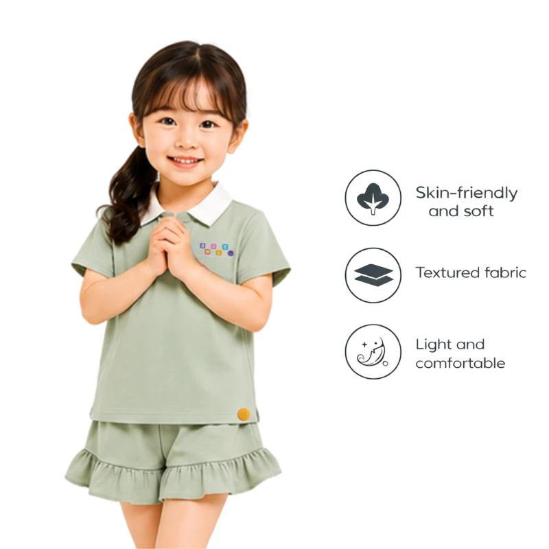 Setelan Anak Perempuan Sage Motif Smile
