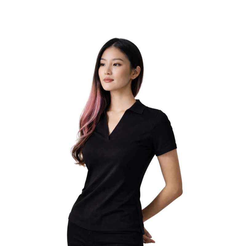 Polo Wanita V-Neck Hitam