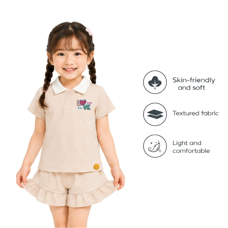 Setelan Anak Perempuan Cream Motif Love Need