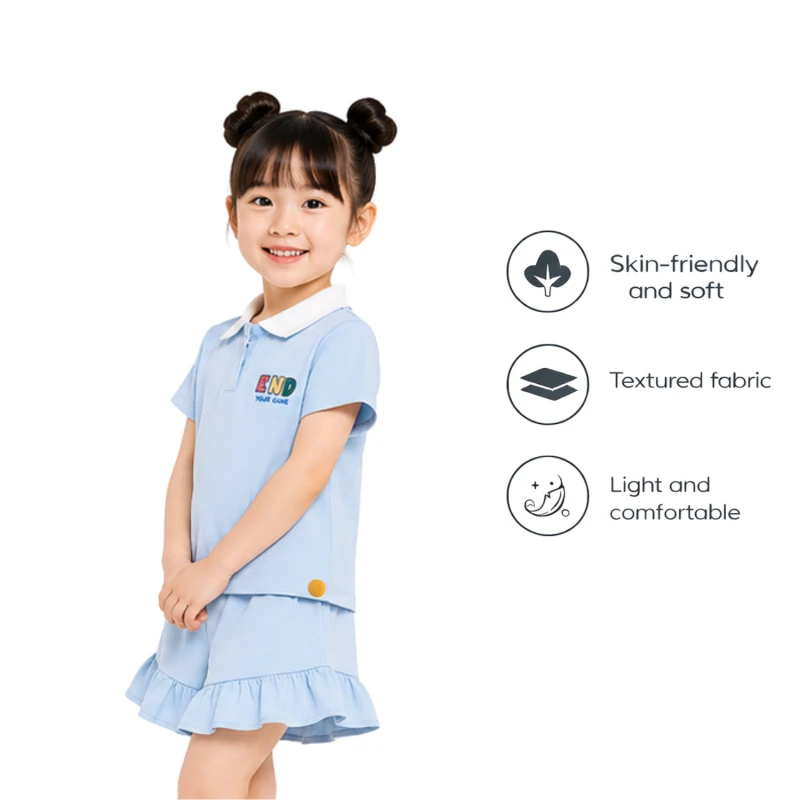 Setelan Anak Perempuan Biru Muda Motif End Your Game