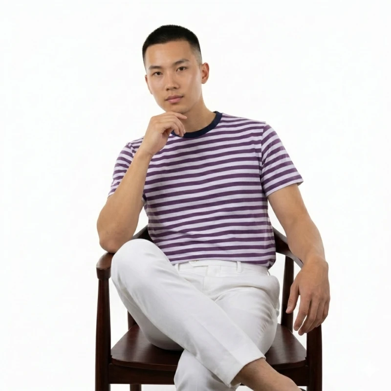 Kaos Pria Salur Putih Anggur Lengan Pendek