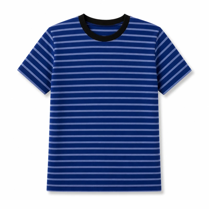 Kaos Pria Salur Biru Lengan Pendek Casual
