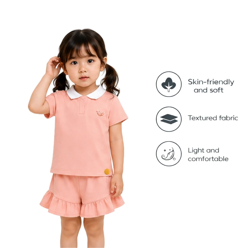 Setelan Anak Perempuan Peach Motif Happy