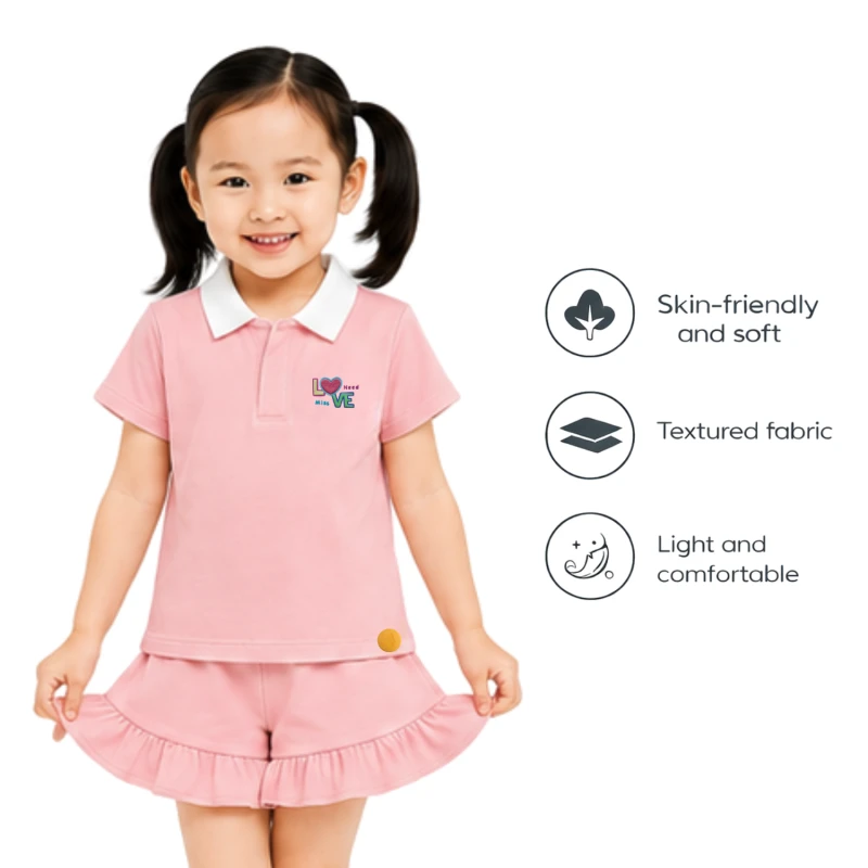 Setelan Anak Perempuan Peach Motif Love Need