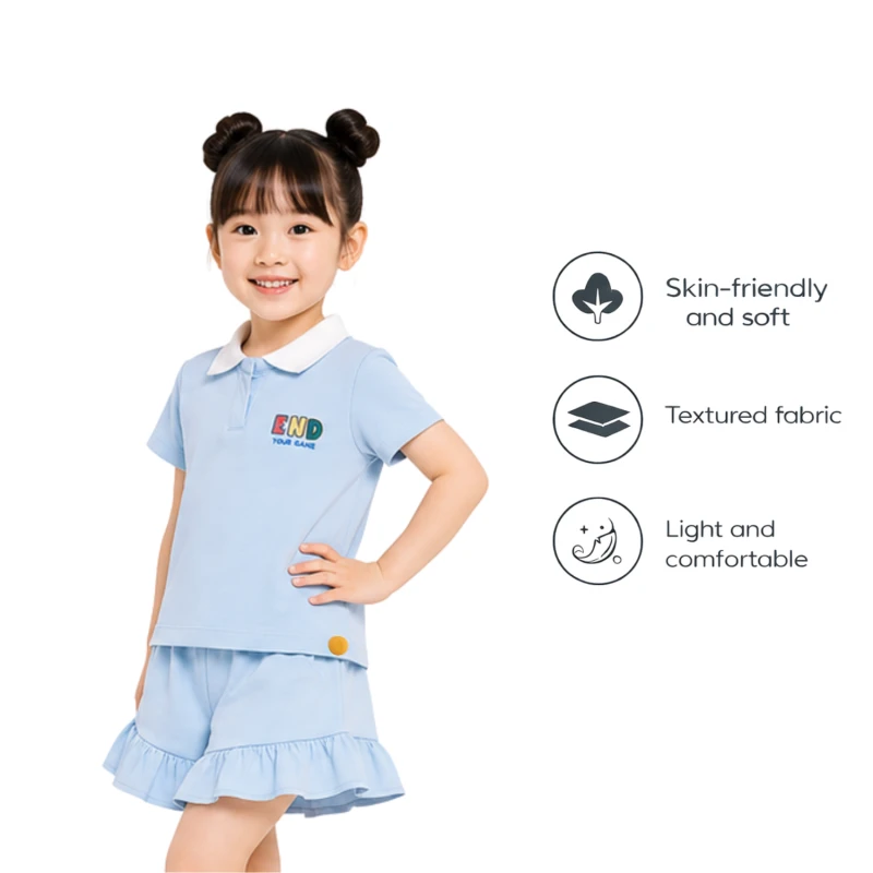 Setelan Anak Perempuan Biru Muda Motif End Your Game