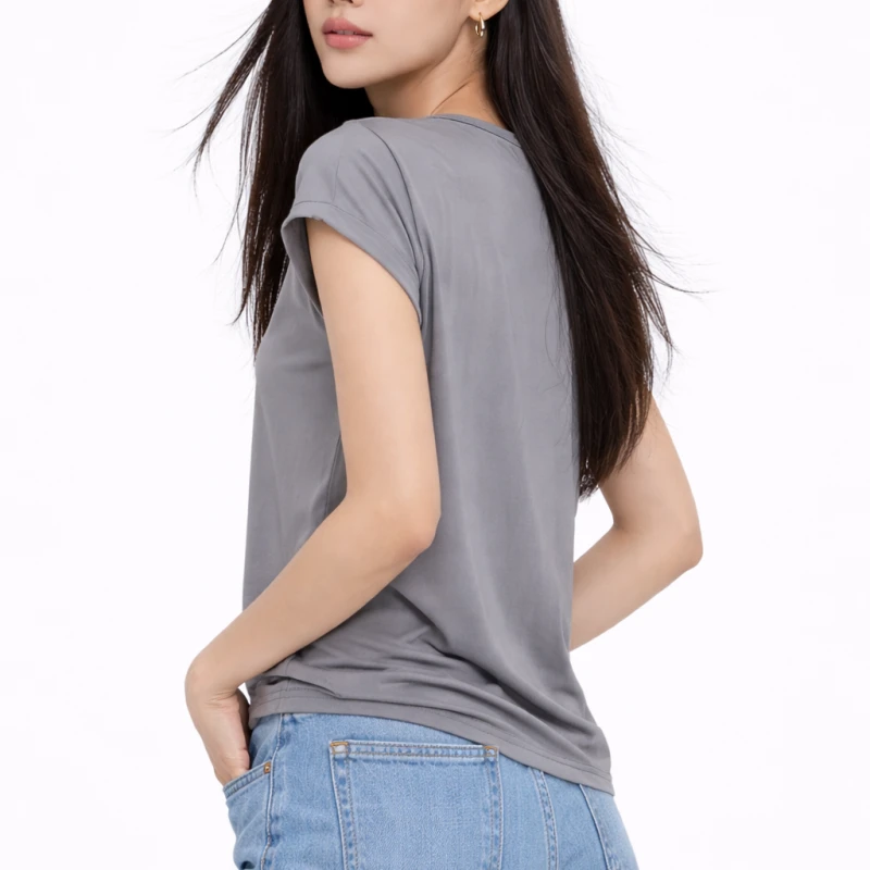 Atasan Wanita O-Neck Abu-Abu