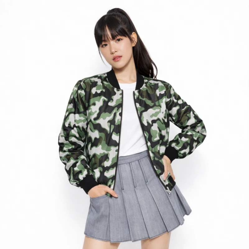 Bomber Wanita Casual Army Look Hijau