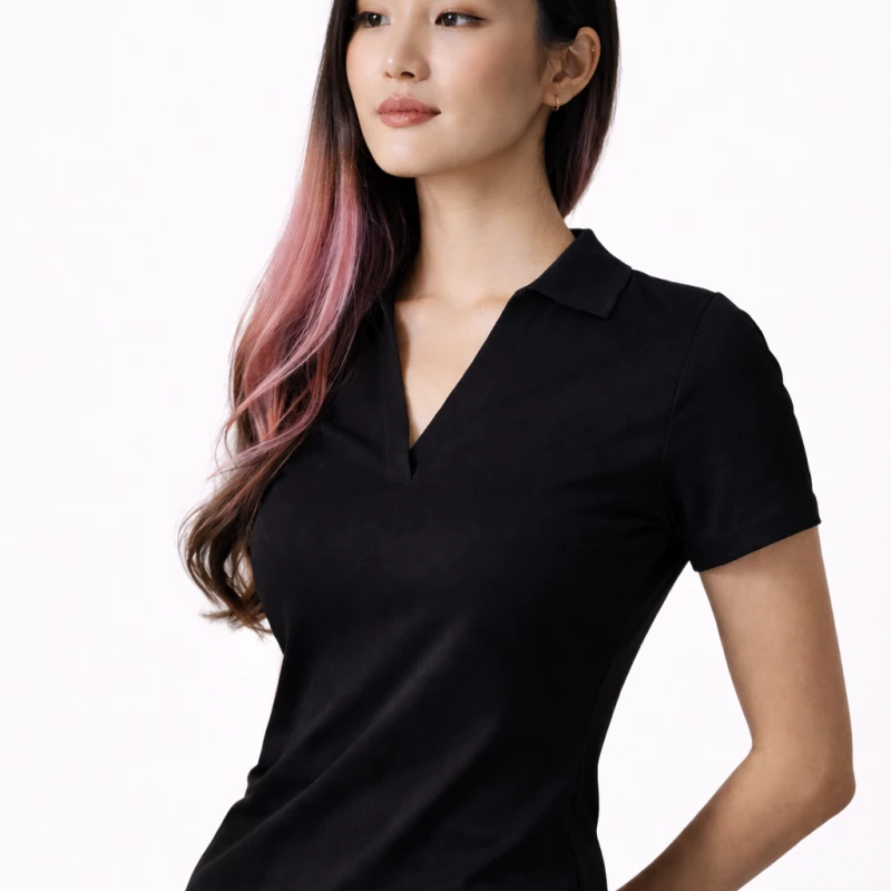 Polo Wanita V-Neck Hitam
