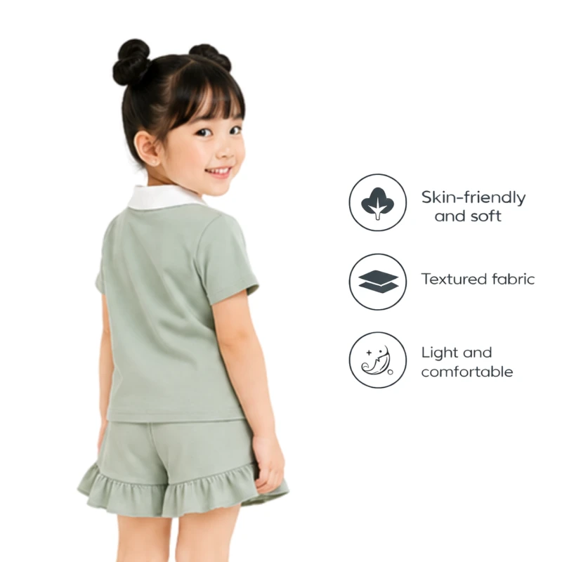 Setelan Anak Perempuan Sage Motif Paris 