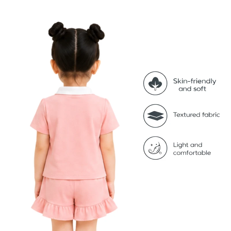 Setelan Anak Perempuan Peach Motif Paris 