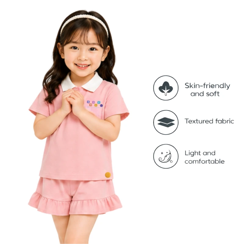 Setelan Anak Perempuan Peach Motif Smile