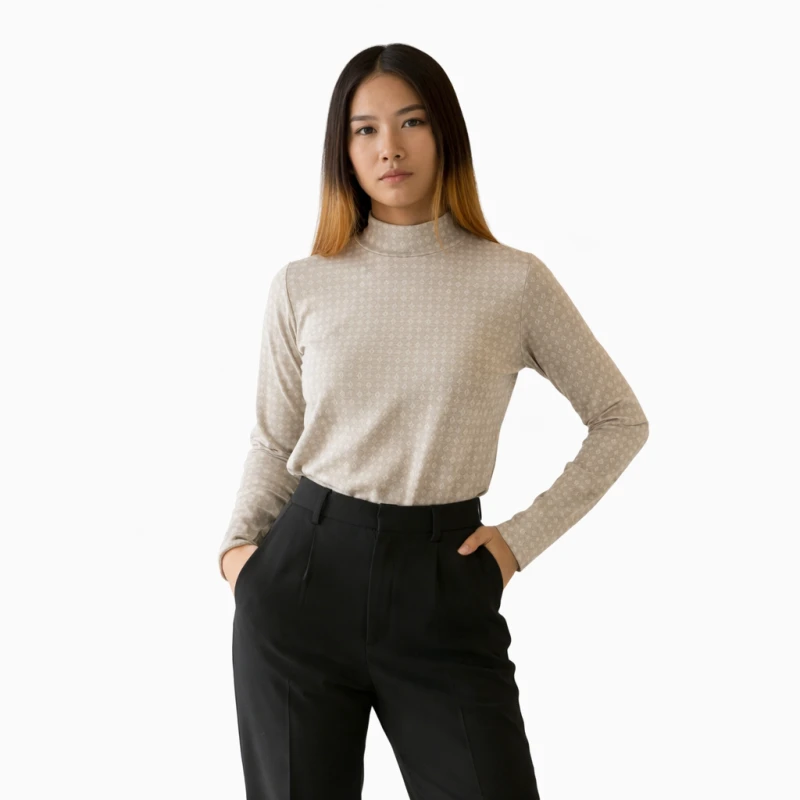 Mockneck Wanita Bunga Putih Elegant Basic