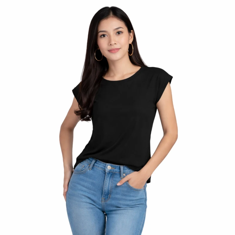 Kaos Wanita O-Neck Hitam