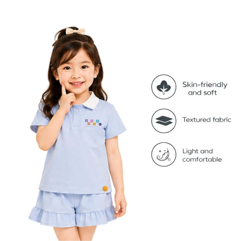 Setelan Anak Perempuan Biru Muda Motif Smile