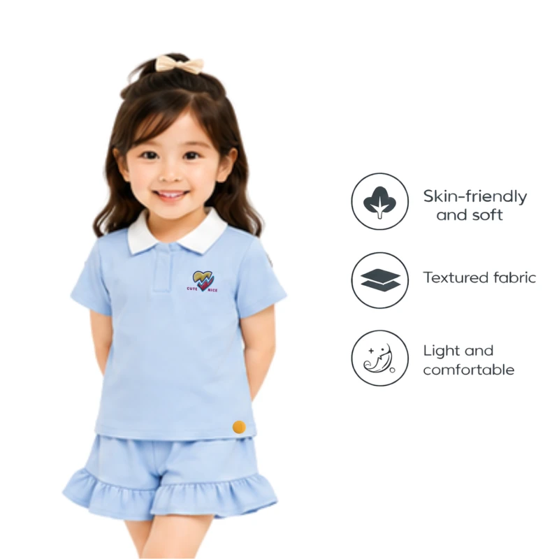 Setelan Anak Perempuan Biru Muda Motif Cute