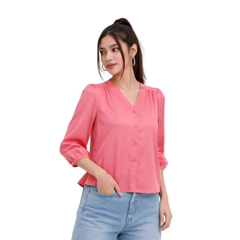 Blouse Wanita V-Neck Lengan Balon Salem