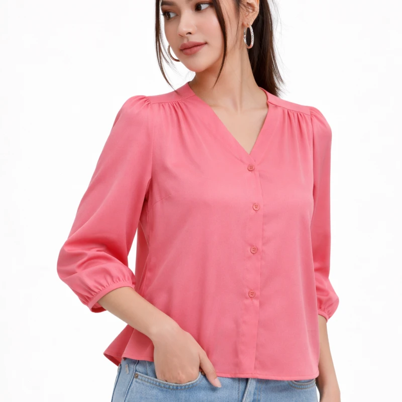 Blouse Wanita V-Neck Lengan Balon Salem