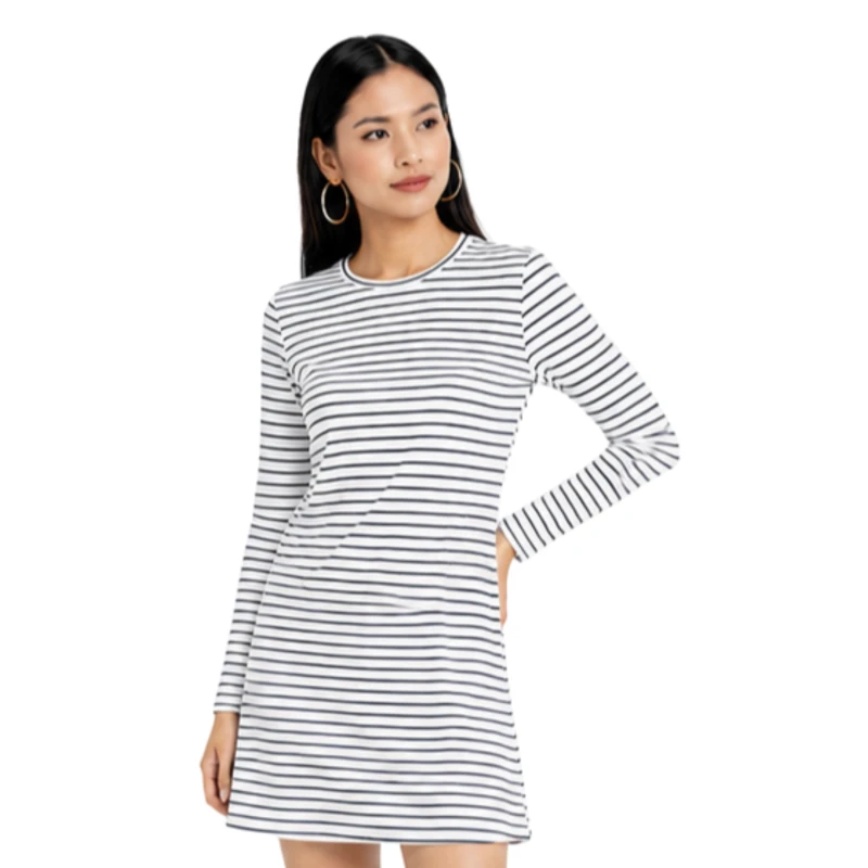 Dress Wanita Salur Putih Kecil Casual Basic