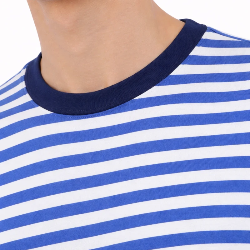 Kaos Pria Salur Biru Putih Casual Basic