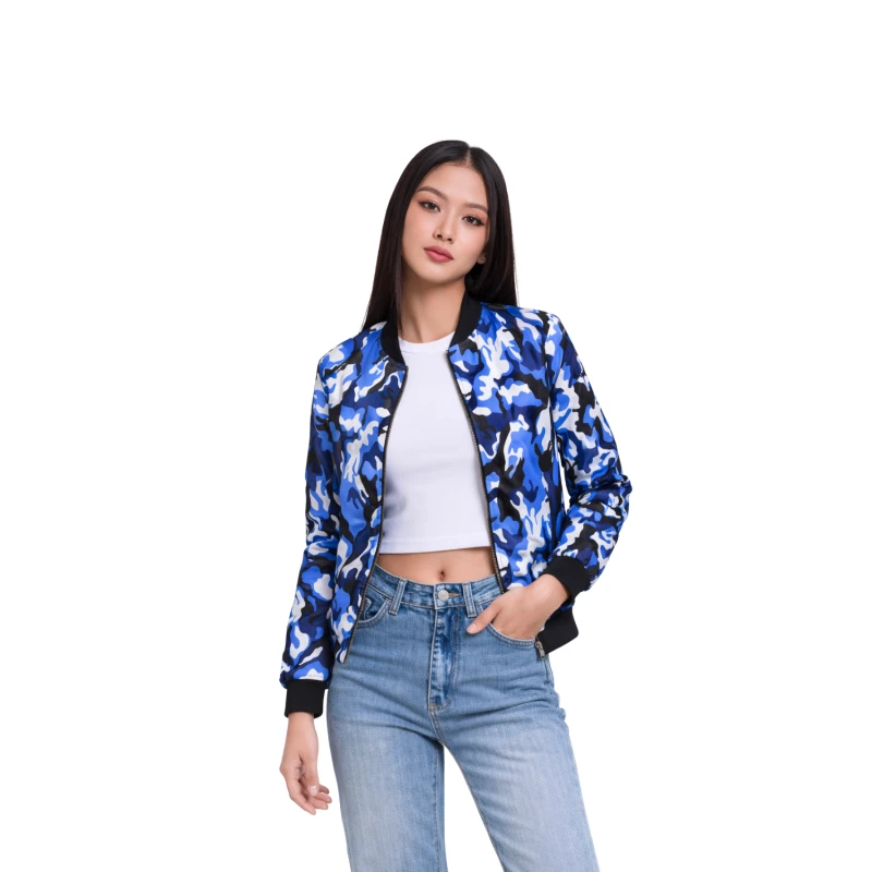 Bomber Wanita Casual Army Look Biru