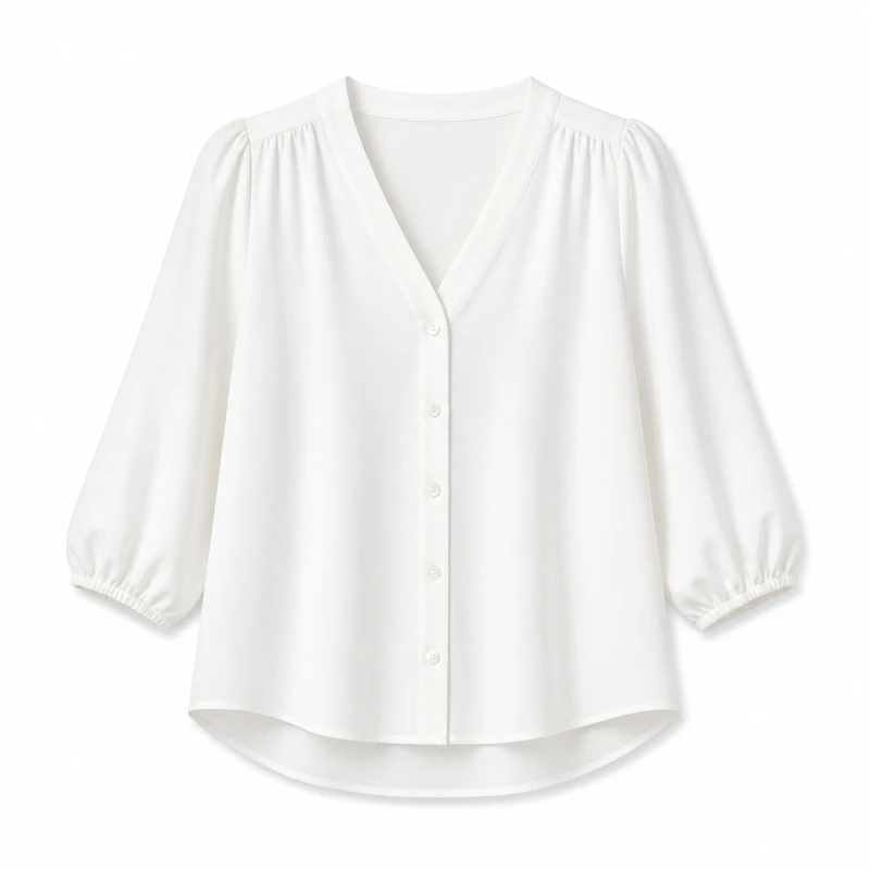 Blouse Wanita V-Neck Lengan Balon Putih