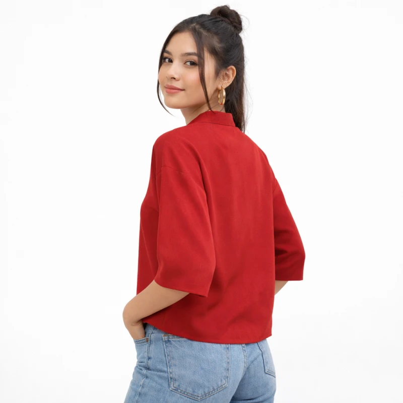 Blouse Wanita V-Neck Lengan Basic Maroon