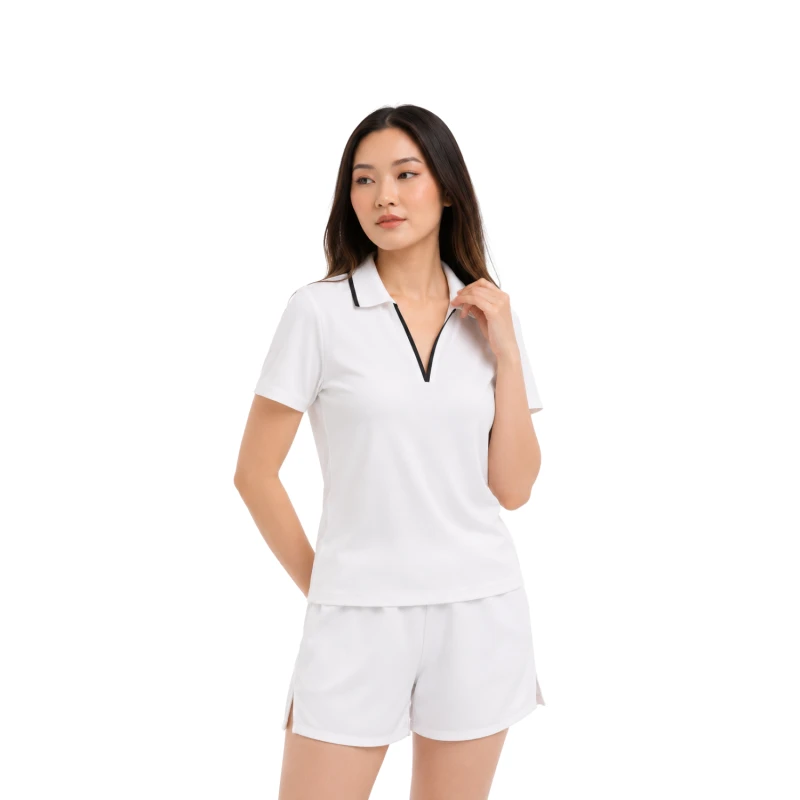 Polo Wanita V-Neck Putih Bw