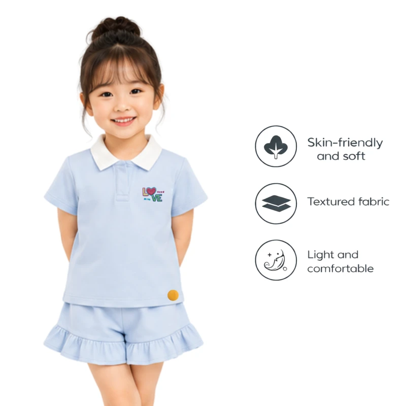 Setelan Anak Perempuan Biru Muda Motif Love Need