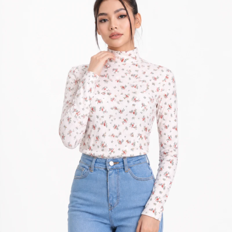 Mockneck Wanita Red Bird Elegant Look