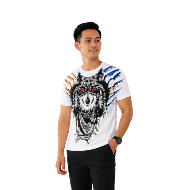 T-Shirt Pria White Grafis Animal Casual Street