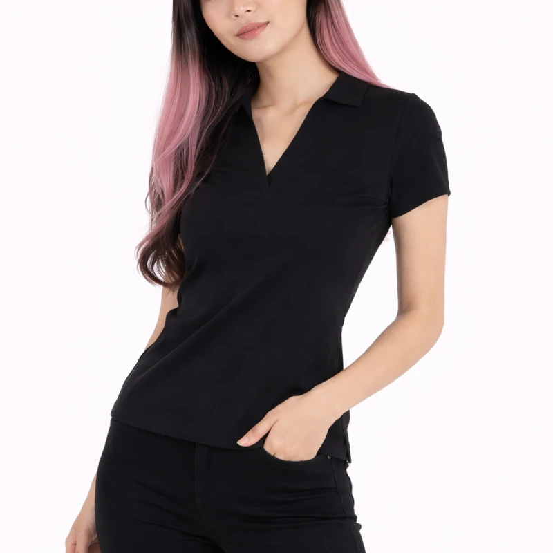 Polo Wanita V-Neck Hitam