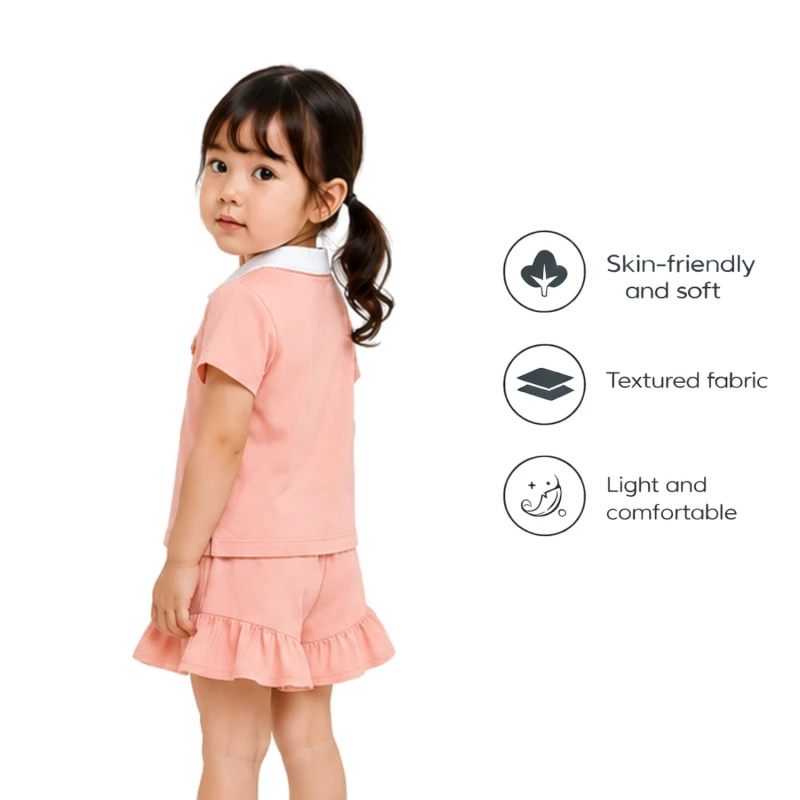 Setelan Anak Perempuan Peach Motif Happy