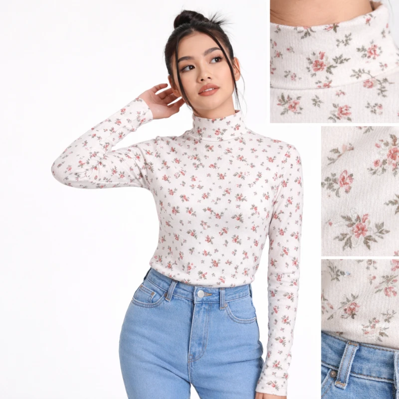 Mockneck Wanita Red Bird Elegant Look