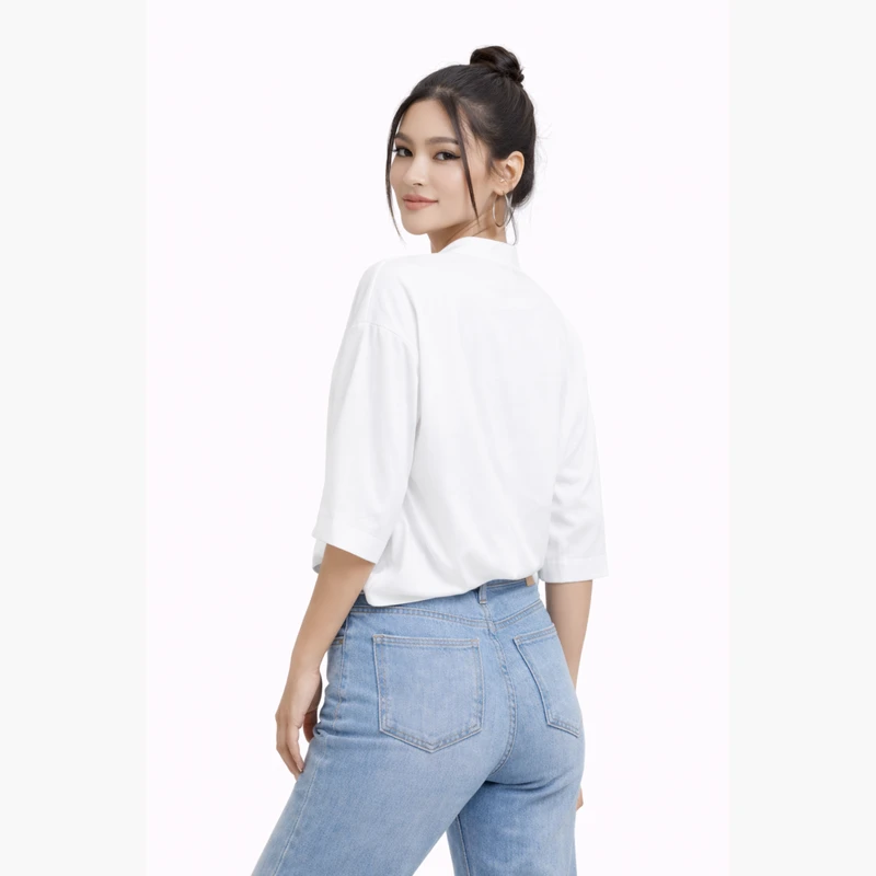 Blouse Wanita V-Neck Lengan Basic Putih