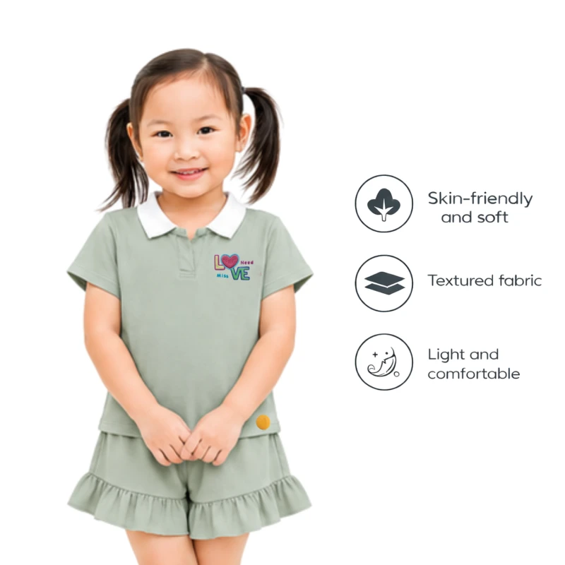 Setelan Anak Perempuan Sage Motif Love Need