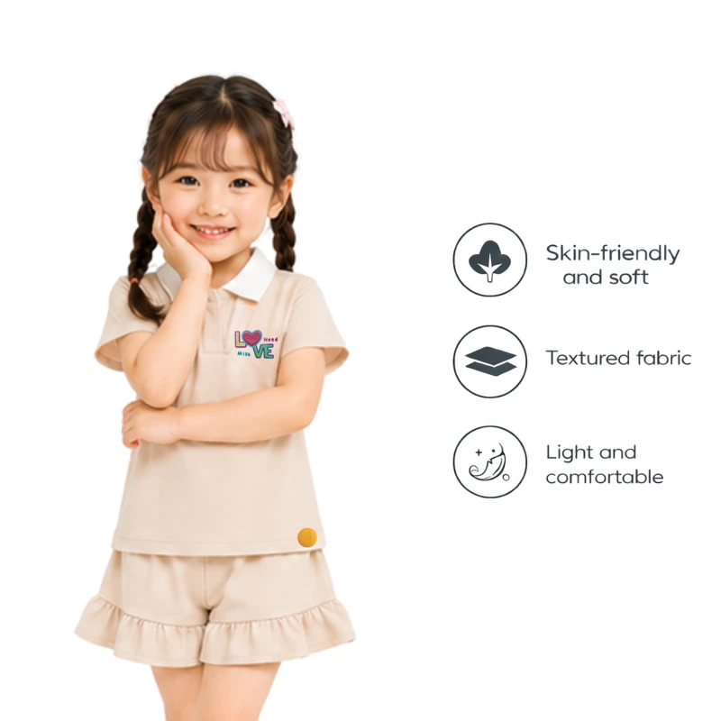 Setelan Anak Perempuan Cream Motif Love Need