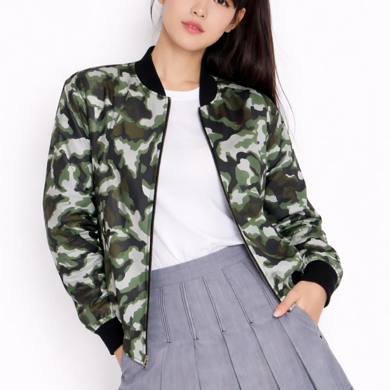 Bomber Wanita Casual Army Look Hijau
