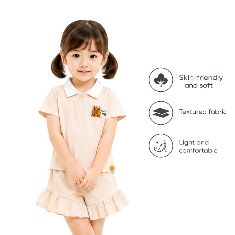 Setelan Anak Perempuan Cream Motif CapyBara